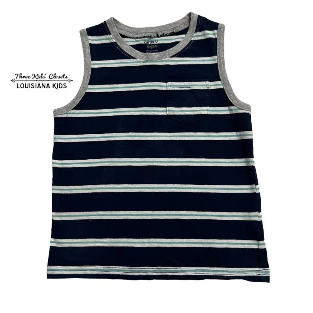 Carter's 5T Navy Blue Striped Tank Top